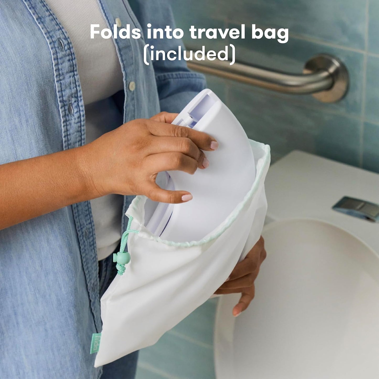 Assento de penico dobrável Frida Baby Fold-and-Go | Assento de penico portátil dobrável para meninos e meninas, compatível com vasos sanitários redondos e ovais, base antiderrapante, alças, inclui bolsa de viagem grátis