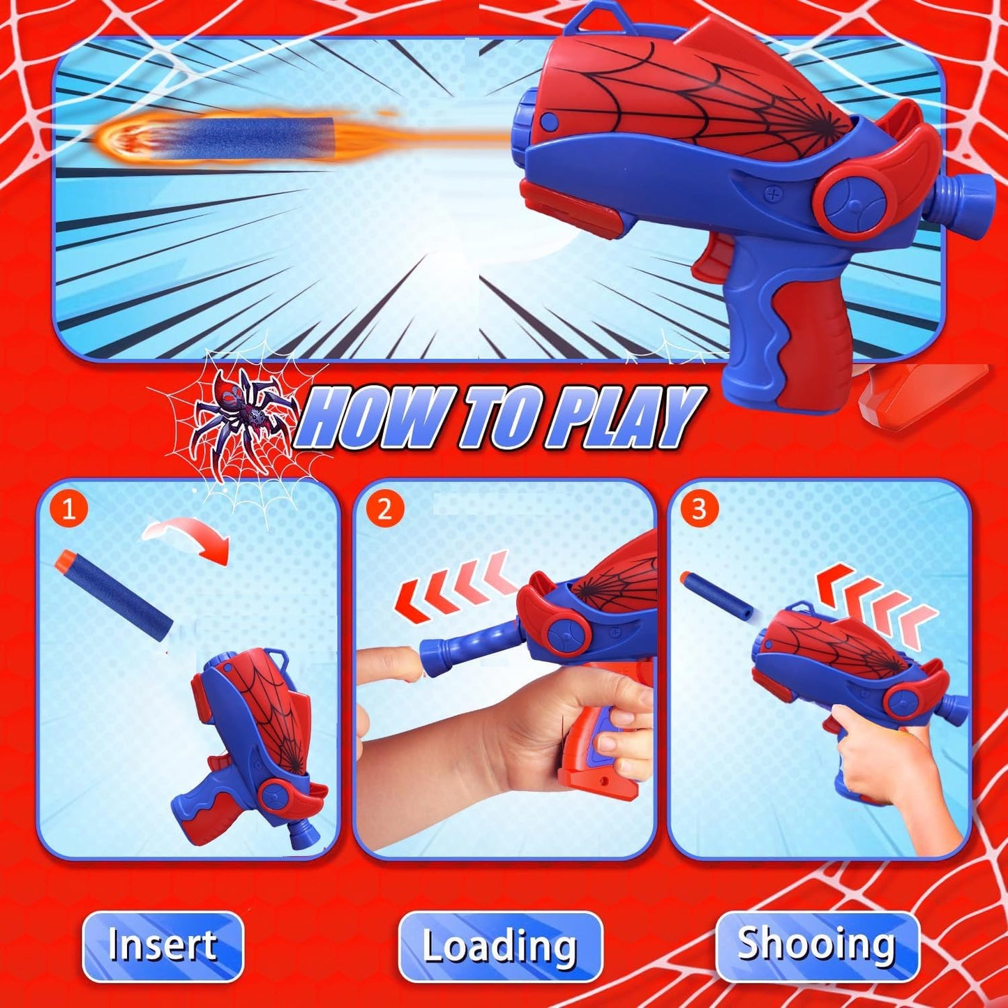 Brinquedo de aranha para crianças, ideal para meninos de 3 a 12 anos. Atiradores de aranha, conjunto de brinquedos de super-heróis com 2 tipos de balas de espuma (1 unidade).
