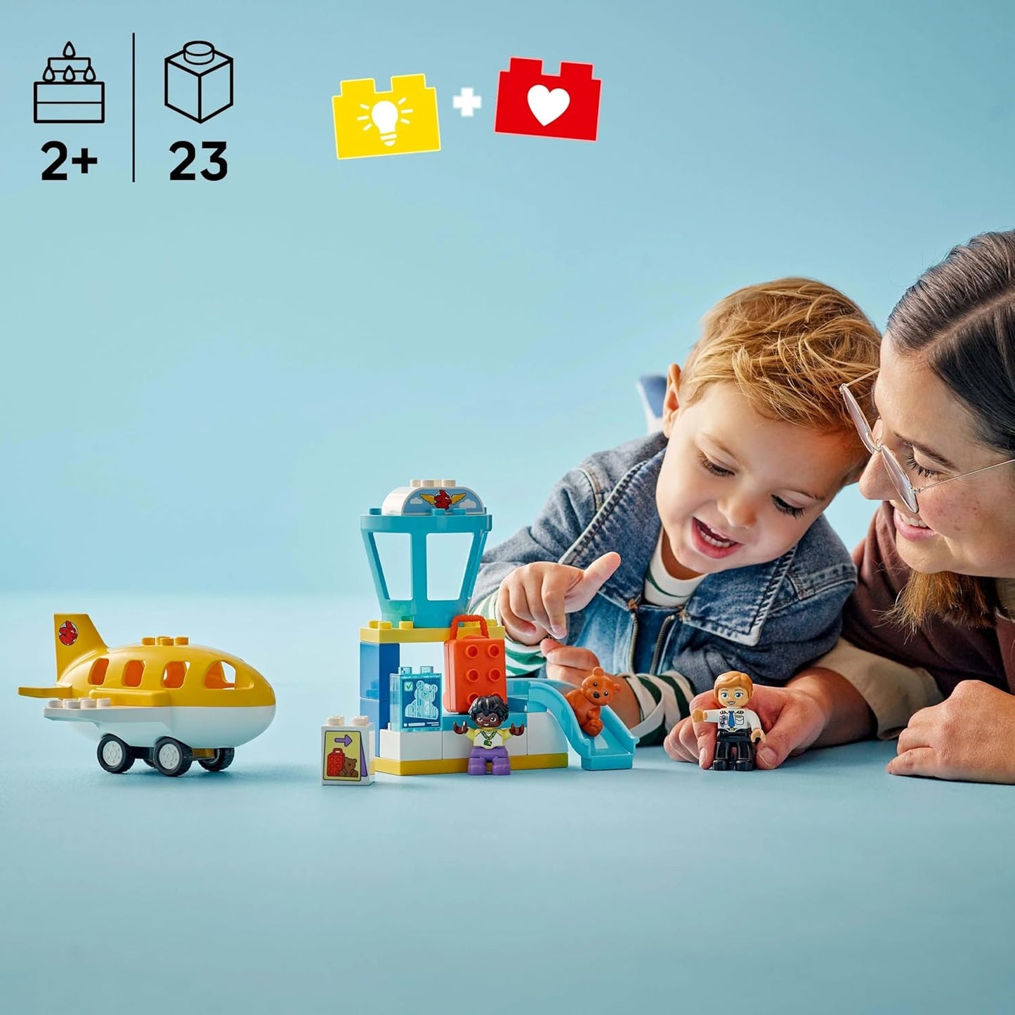 LEGO DUPLO Primeira Vez no Aeroporto - Brinquedo Educativo de Habilidades Motoras para Crianças, incluindo um Avião, 2 Bonecos e um Ursinho de Pelúcia - Presente de Aniversário para Meninos e Meninas a partir de 2 Anos - 10443