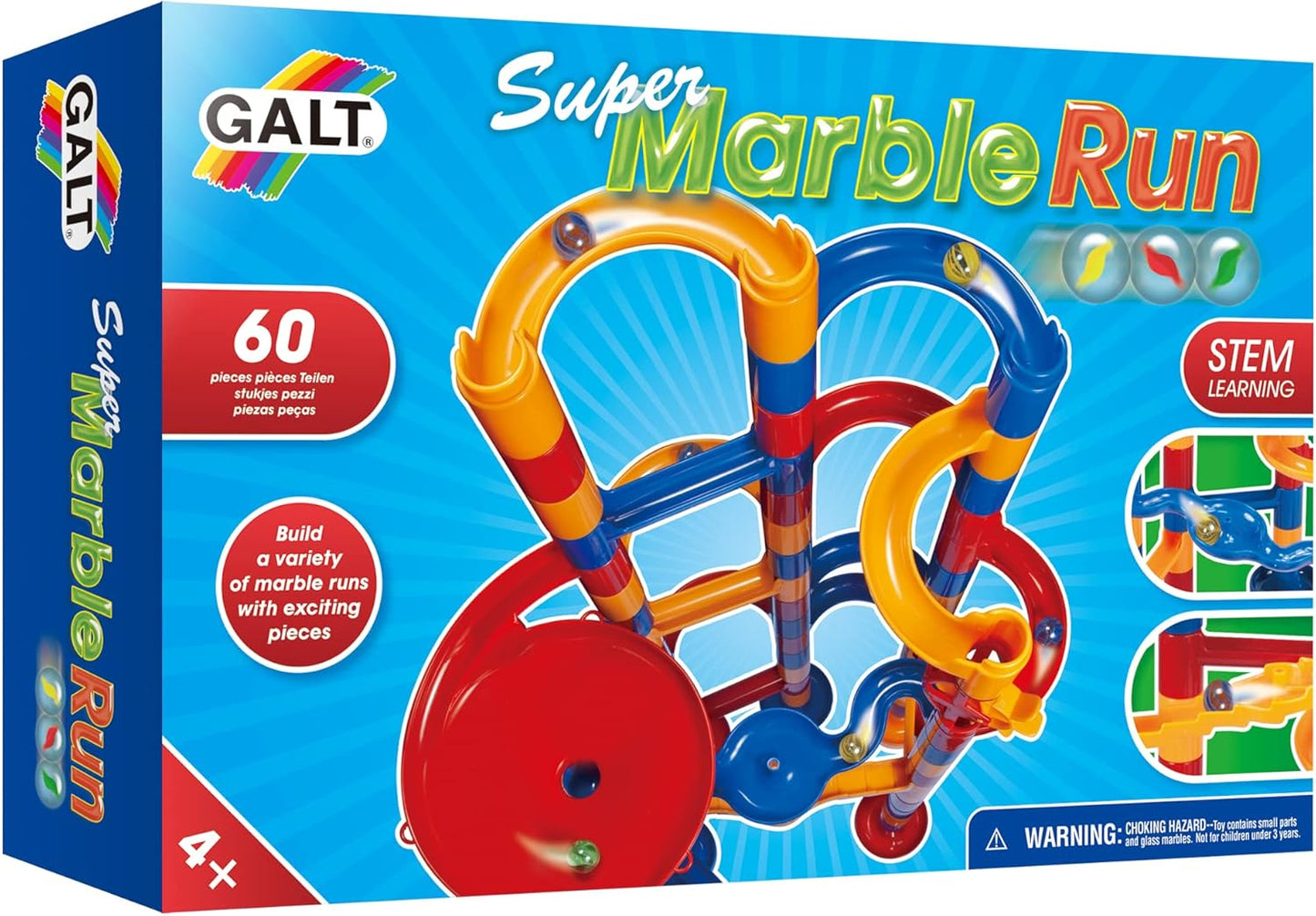Galt Super Marble Run - Conjunto de construção infantil com 60 peças, brinquedos de construção divertidos para crianças - Brinquedos