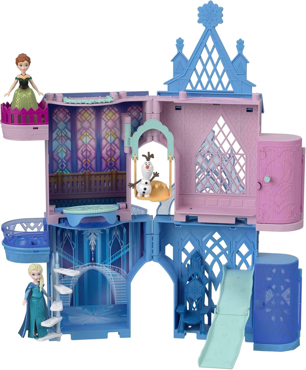 Mattel Disney Frozen Storytime Stackers – Castelo de Arendelle da Anna | Mini-boneca articulada da Anna, figura do Olaf e conjunto de casa de bonecas empilhável com 7 acessórios, inspirado em Disney Frozen, JDP65