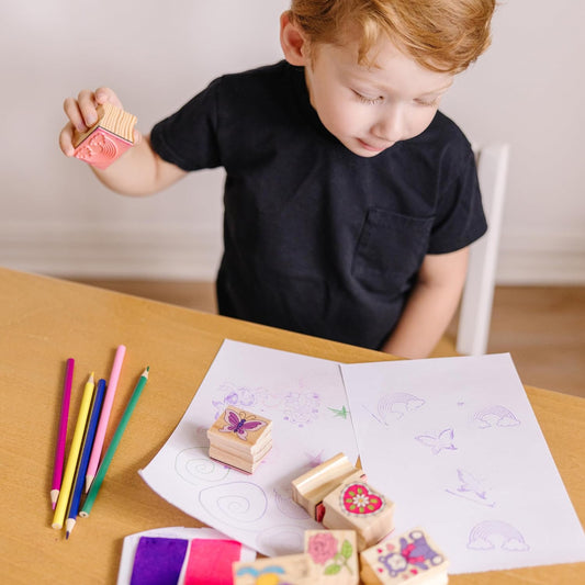 Melissa & Doug Selos de madeira Friendship para crianças, conjuntos de colorir para crianças de 4 anos, selos para crianças, kits de artesanato para crianças, impressão e estampagem infantil, conjunto de arte infantil