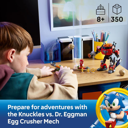 LEGO Sonic the Hedgehog Knuckles vs. Dr. Eggman Egg Crusher Mech - Conjunto de Construção com 2 Minifiguras, Anéis e Esmeraldas do Caos - Presente para Fãs de Videogames a partir de 8 Anos - 77005