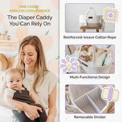 Organizador de fraldas Yunioo, carrinho de bebê, bolsa portátil para troca de fraldas, cesto de armazenamento para berçário com alças resistentes, divisórias removíveis, ideal para presentes de chá de bebê e itens essenciais para recém-nascidos