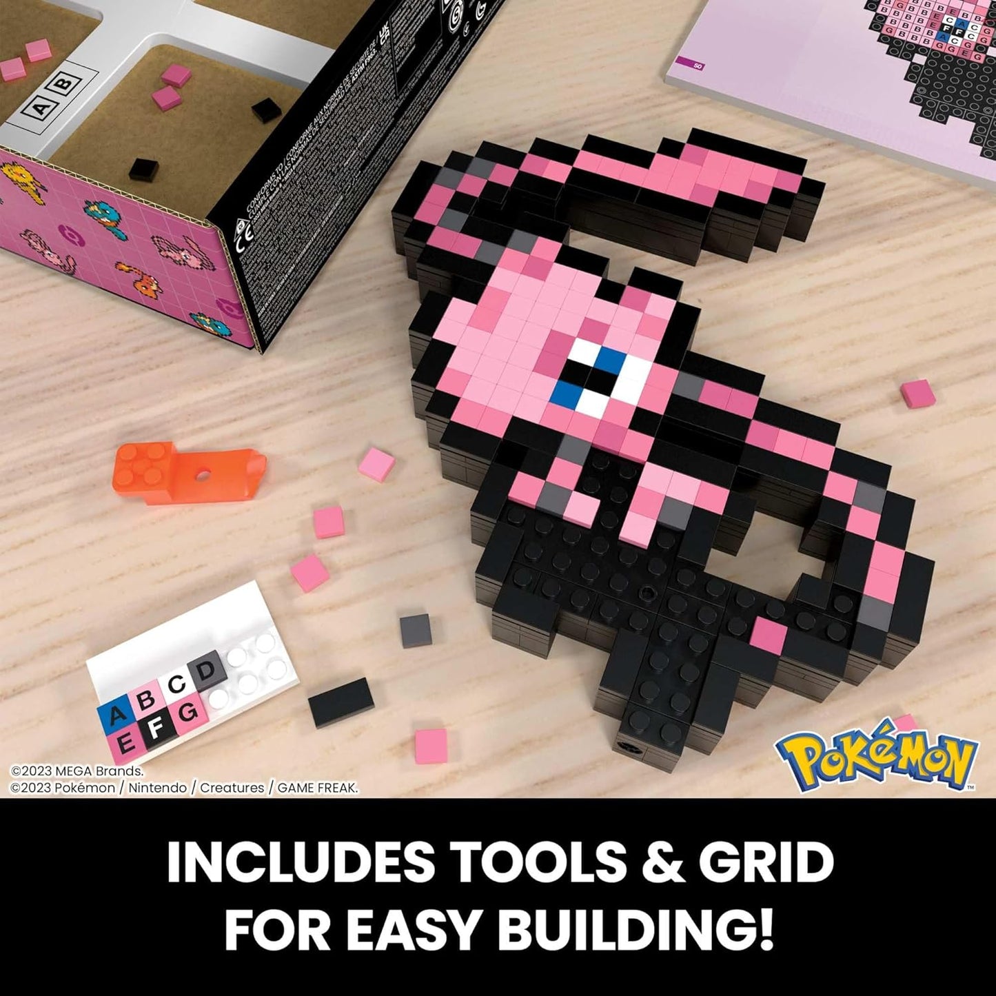 MEGA Conjunto de construção de bonecos de ação Pokémon, Eevee com 323 peças e estilo pixel retrô, para decoração de mesa ou parede, brinquedo de construção e exibição para colecionadores, HTH78