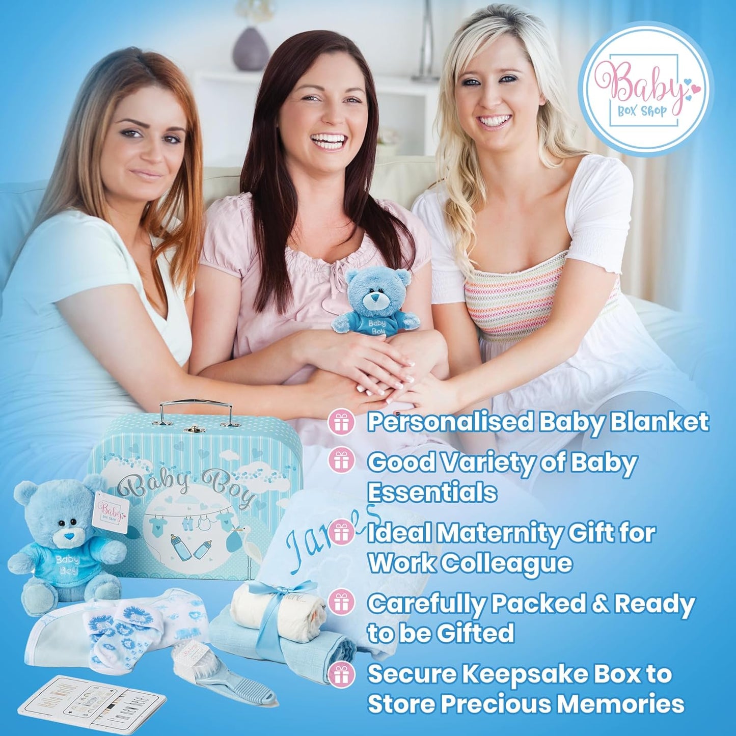 Presentes personalizados para bebês - Caixa de lembranças unissex inclui itens essenciais para bebês recém-nascidos, ursinho de pelúcia, itens essenciais para recém-nascidos e presentes para bebês