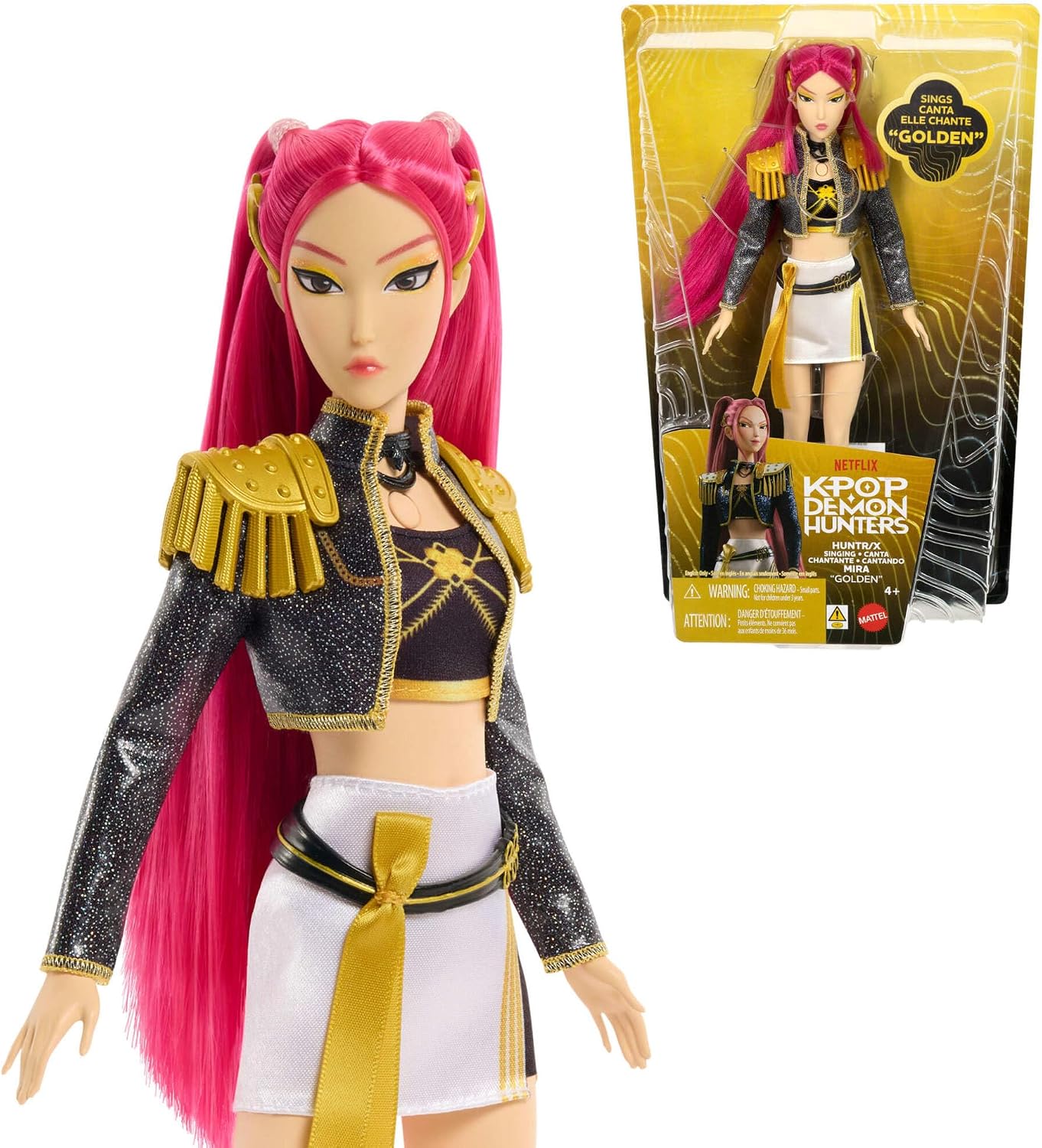 Mattel Boneca Cantora KPop Demon Hunters HUNTR/X Mira “Golden” | Com Traje Característico Removível, 5 Pontos de Articulação, Inspirada no Filme, JRN41