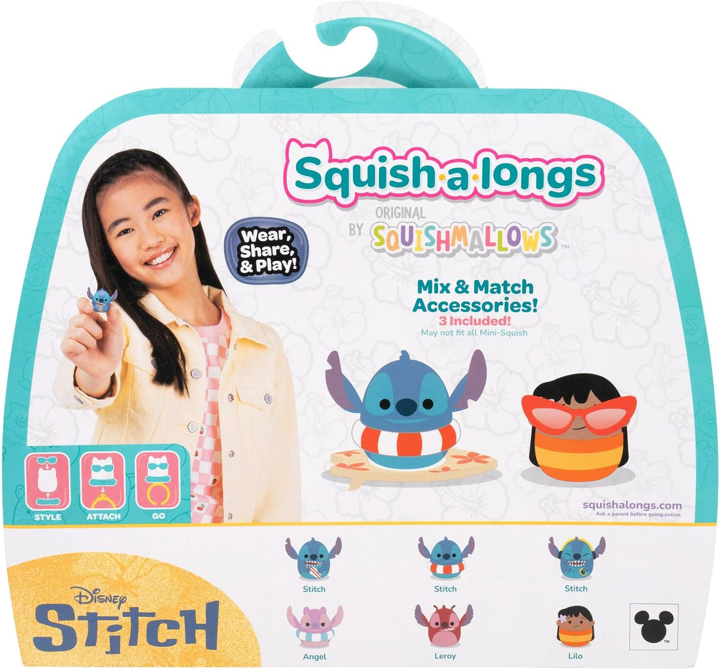 Squish-a-longs Pacote com 6 Mini-Squish + Acessório Disney Stitch (Surfside Splash)