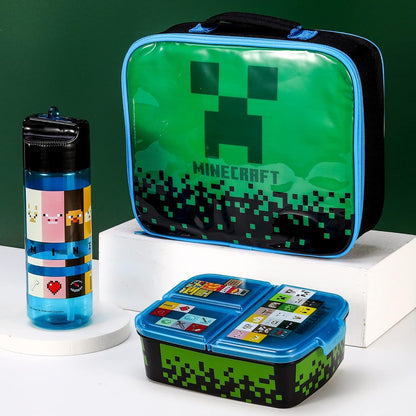 Zawadi Global Conjunto de lancheira infantil Minecraft Kids - lancheira isolada, lancheira com vários compartimentos e garrafa de água de 540 ml - conjunto de comida para almoço de viagem escolar, sem BPA