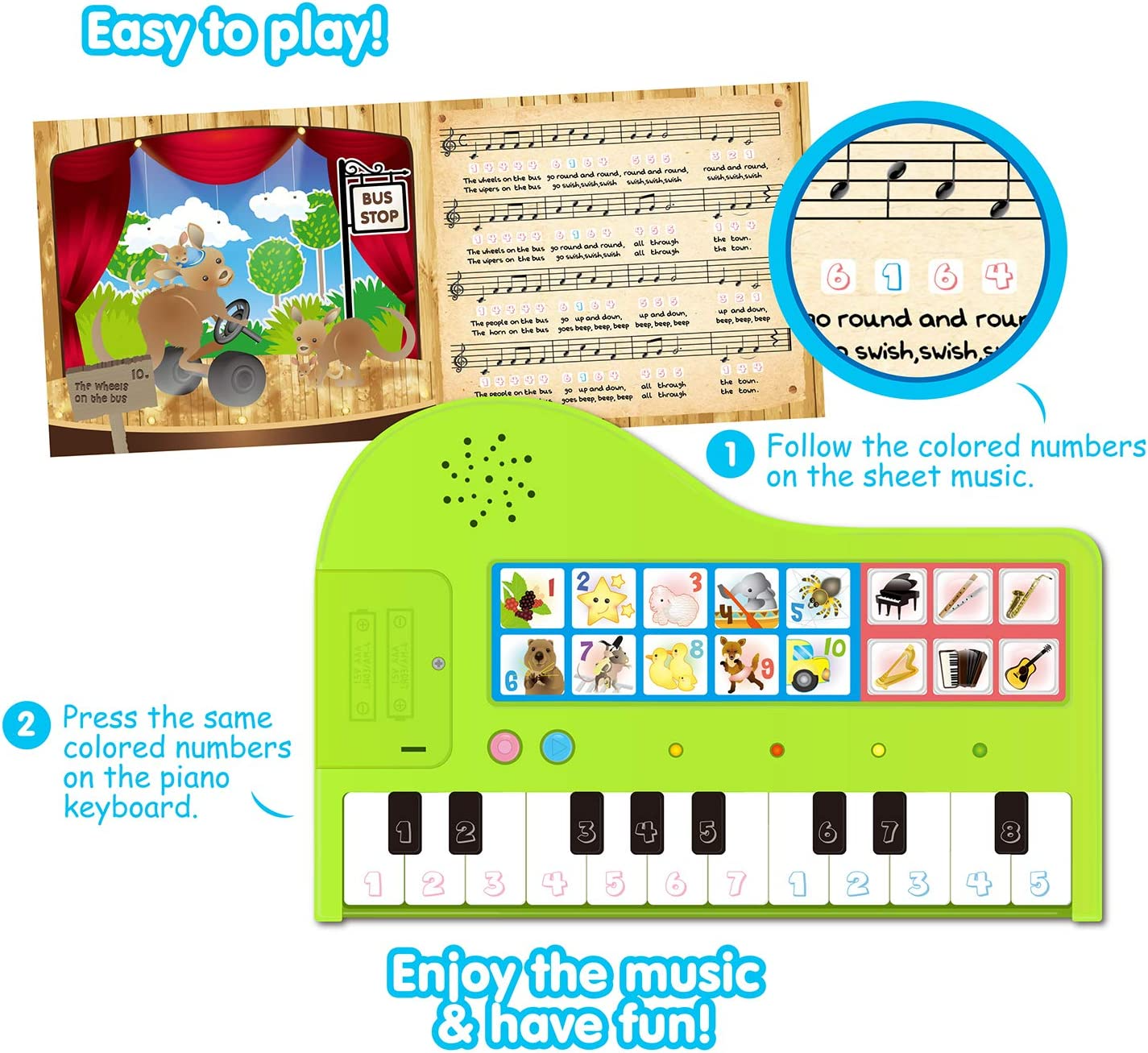 BEST LEARNING Meu primeiro livro de piano - brinquedo musical educacional para crianças de 3 a 5 anos - presente de aniversário ideal para meninos ou meninas de 3 e 4 anos