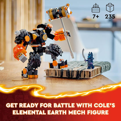 LEGO NINJAGO Cole's Elemental Earth Mech, brinquedo de boneco de ação, conjunto de construção Dragons Rising com personagem ninja Cole minifigura, presente para meninos, meninas e crianças de 7 anos ou mais 71806