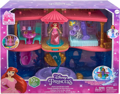 Mattel Castelo Terra e Mar da Ariel (Disney Princess) da – Inclui boneca Ariel com cabelo ruivo e cauda de sereia que muda de cor, peixinho Linguado, piscina e 10 acessórios; brinquedo para crianças a partir de 3 anos (Playset HLW95)