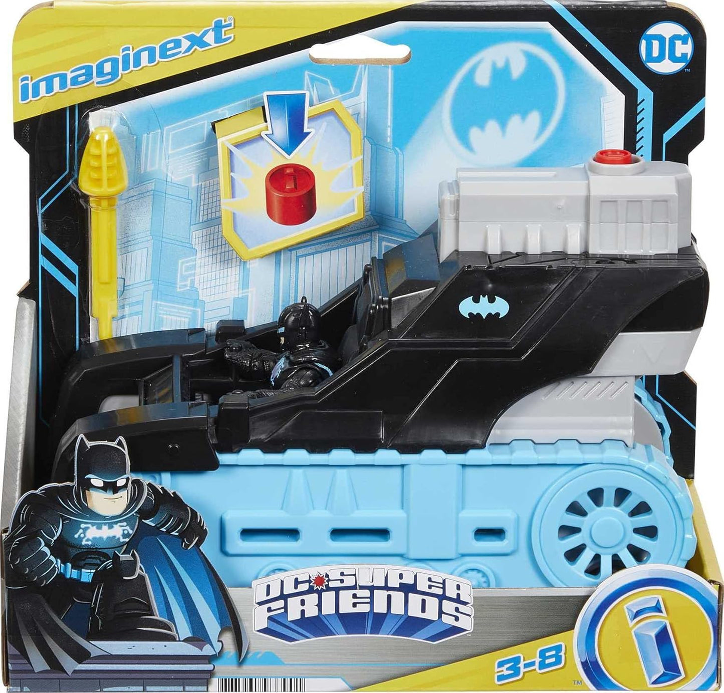 Fisher Price Imaginext GVW26 DC Super Friends Bat-Tech Tank, veículo de empurrar com figura do Batman para crianças em idade pré-escolar de 3 a 8 anos, multicolorido, 13,9 cm x 9,6 cm x 19,9 cm