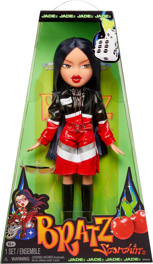 Bratz Jade Cortante - Inclui 1 boneca fashion, vem com roupa e acessórios, bonecas inspiradas em motos, brinquedos fofos para meninas, vermelha