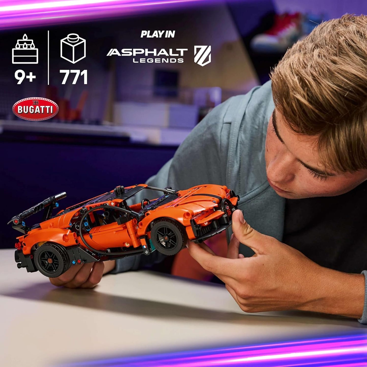 LEGO Technic Bugatti Chiron Pur Sport Hypercar - Kit de Modelo de Carro de Corrida com Motor W16, Direção e Portas que Abrem - Presente para Meninos a partir de 9 Anos e Fãs de Automobilismo - 42222