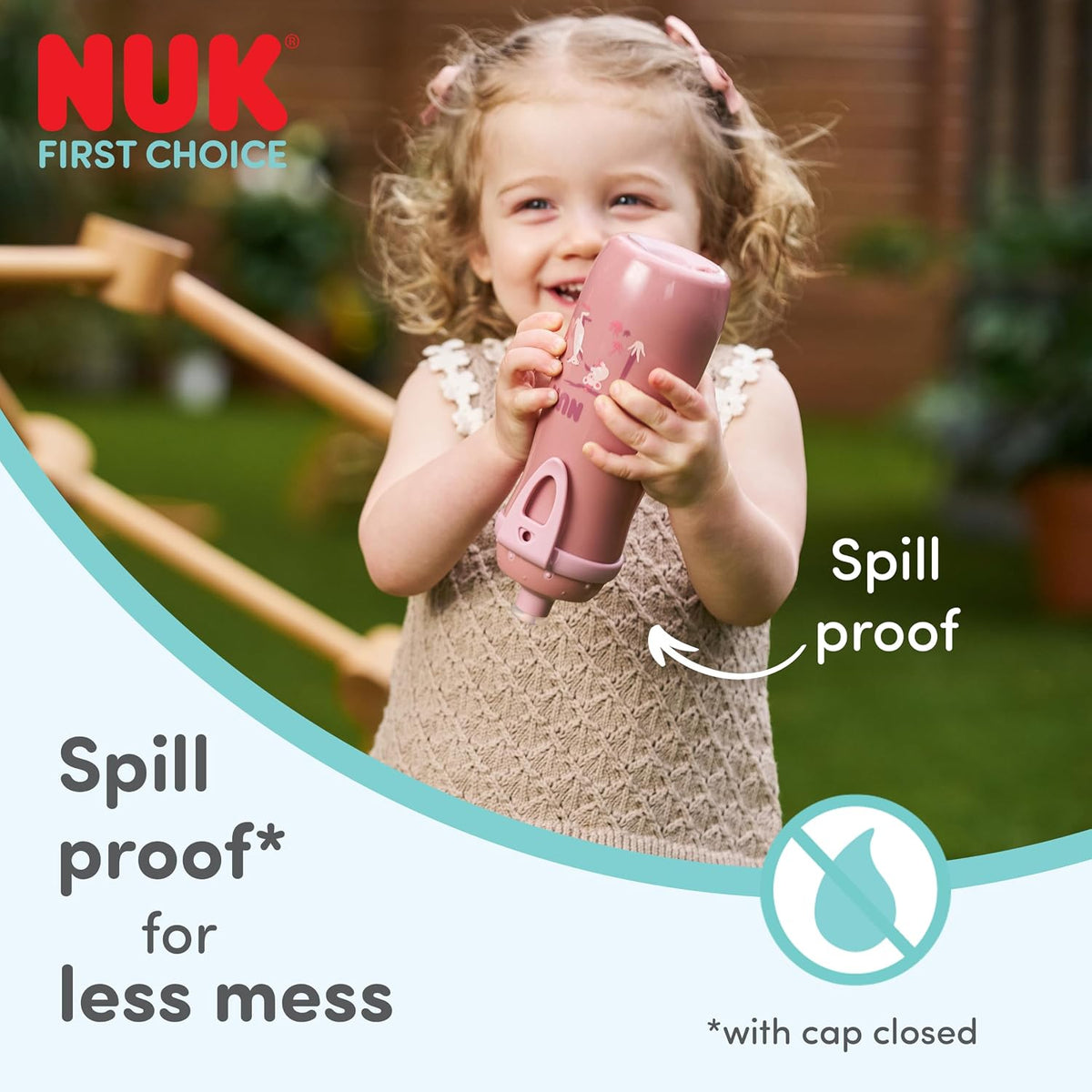 NUK Garrafa de Água First Choice Push-Pull para Crianças | 18+ Meses | 300 ml | Bico Resistente a Mordidas | Garrafa Antivazamento | Coala Rosa | 1 Unidade