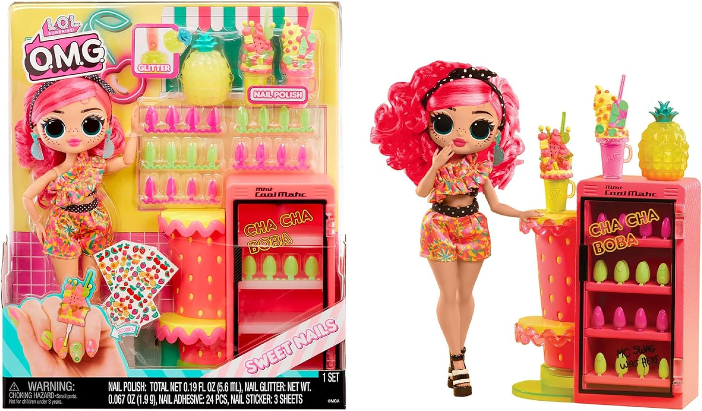 LOL Surprise OMG Sweet Nails - Pinky Pops Fruit Shop - Com 15 surpresas, incluindo esmalte de verdade, unhas prensadas, folhas de adesivos, glitter, 1 boneca fashion e muito mais - ótimo para crianças a partir de 4 anos