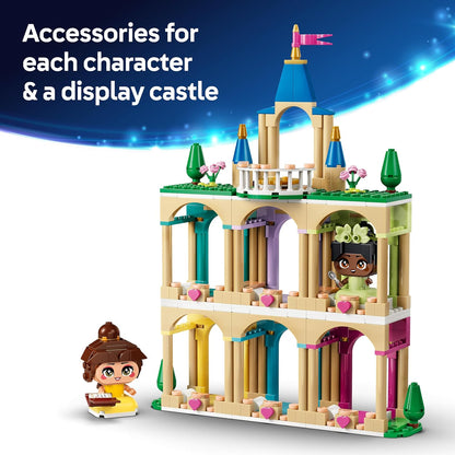 LEGO|Disney Princesas Mini Bela e Tiana com Castelo - Inclui 2 Miniaturas com Acessórios - Vitrine para Montar - Presente Colecionável para Meninas e Fãs a partir de 5 Anos - 43291