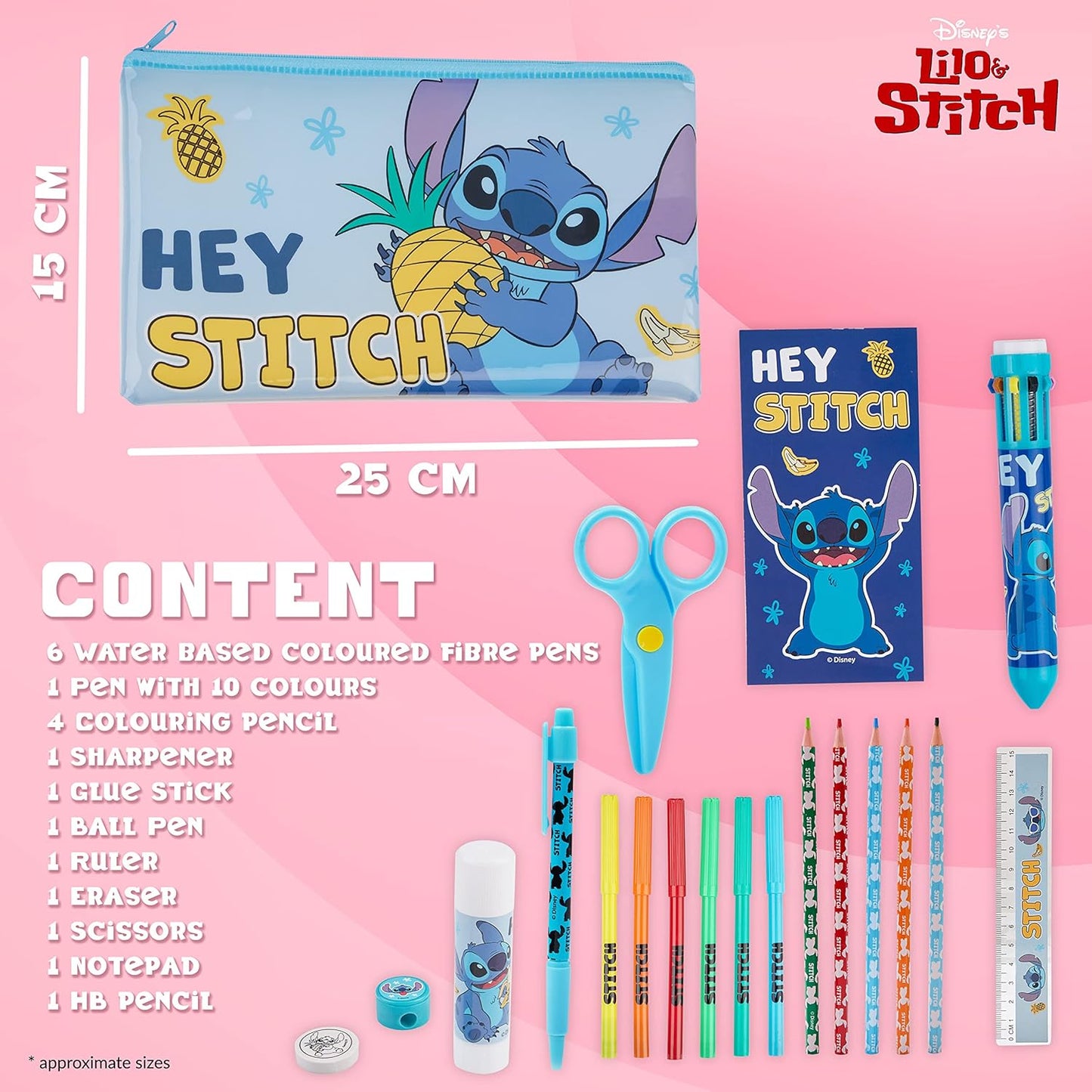 Disney Girls Pencil Case e conjunto de papelaria, material escolar - presentes para meninas (Blue Stitch)