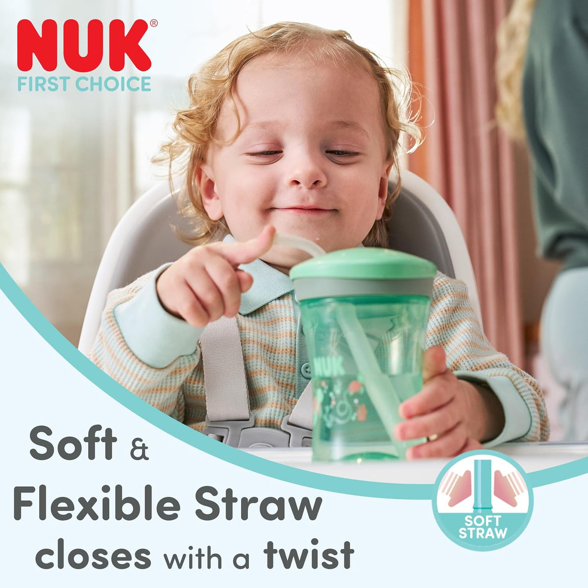 NUK Copo de Treinamento com Canudo First Choice | 12+ meses | 230 ml | Copo antivazamento com canudo para crianças pequenas | Tartaruga Verde | 1 unidade