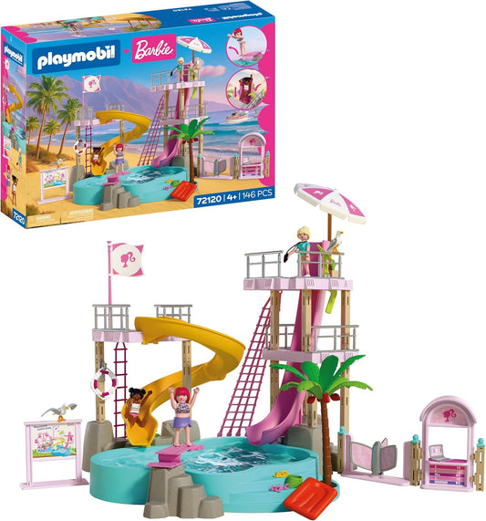 Playmobil | Barbie | Parque Aquático | Aventura de Verão com Barbie, Nikki e Daisy | Grande parque aquático com água de verdade, escorregadores e piscina | Sonhos de verão em Malibu para crianças a partir de 4 anos | 72120