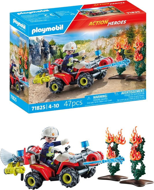 Playmobil | Heróis de Ação | Quadriciclo de Bombeiros Apaga Incêndio em Cerca | Caminhão de Bombeiros | Brinquedos para Crianças a partir de 4 anos | 71825
