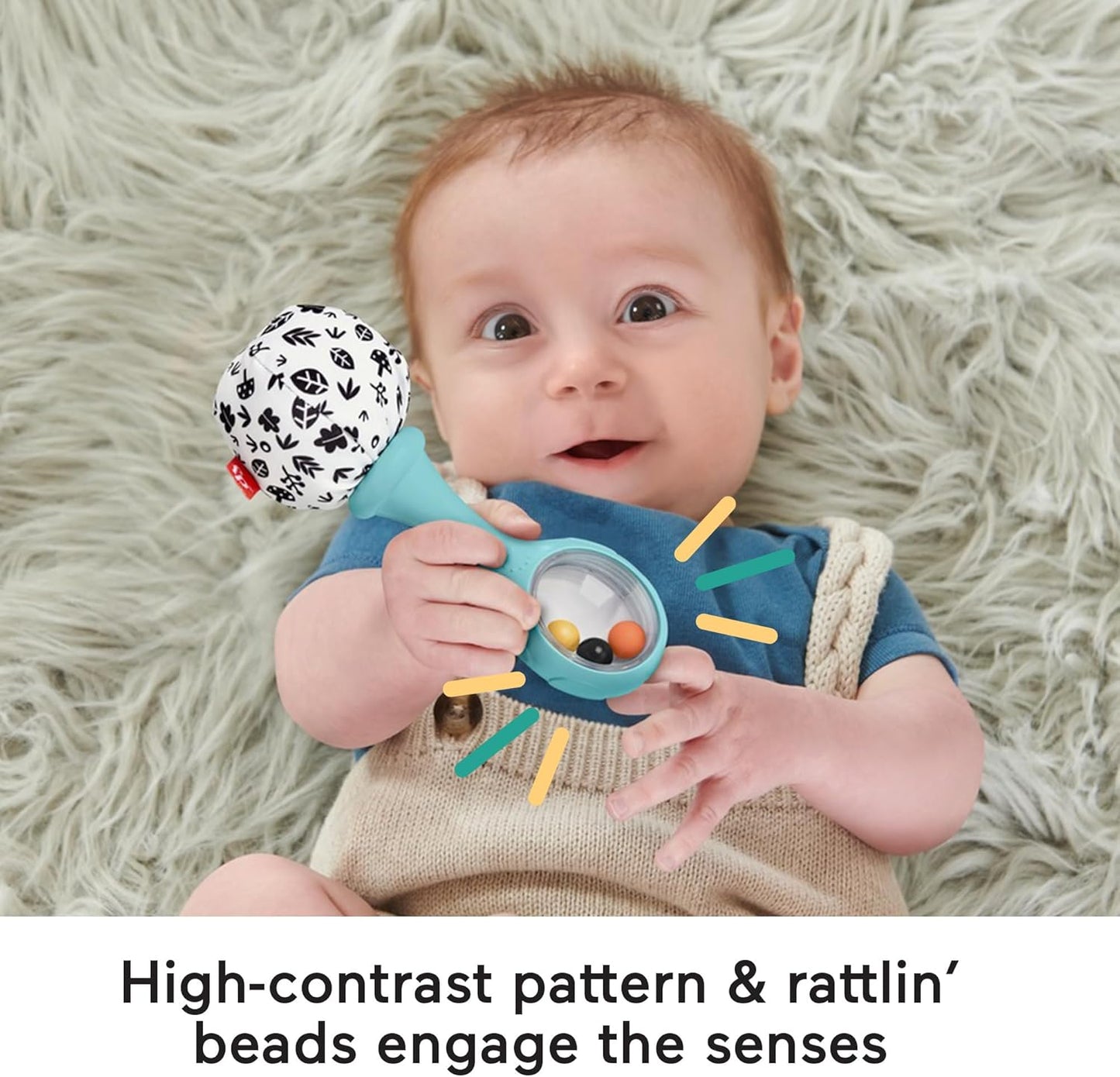 Chocalho e Maracas Fisher-Price Rattle 'n Rock - Brinquedo Sensorial para Bebês a partir de 3 Meses, HMF34