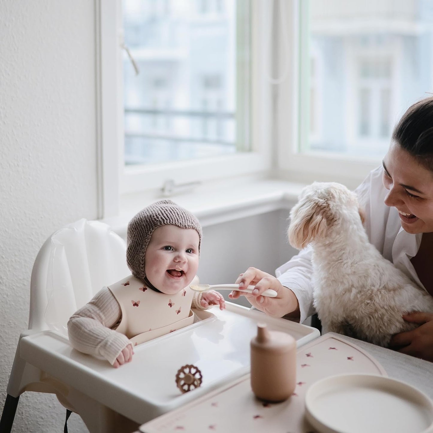 Mushie Colheres de alimentação Baby | Colheres de silicone sem BPA, pacote com 2 | Utensílios duráveis para bebês e crianças, próprios para lava-louças | Cor malva acinzentada