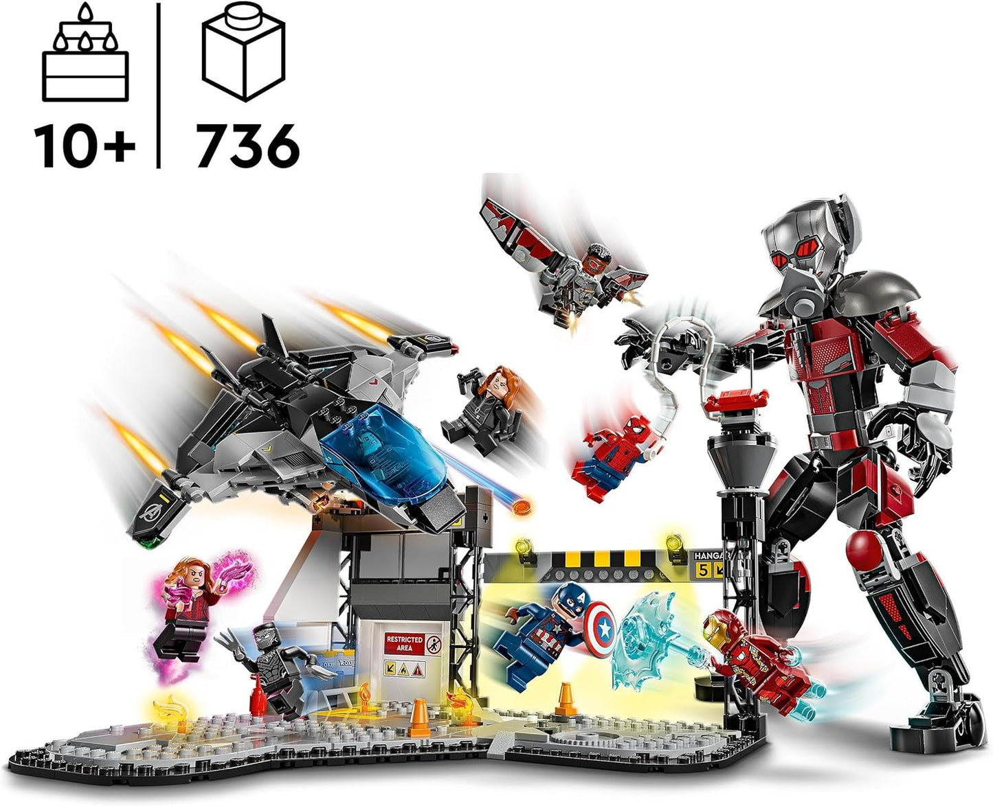 LEGO Marvel Capitão América: Batalha de Ação da Guerra Civil - Brinquedo de construção de super-heróis com 8 minifiguras incl. Homem de Ferro, Homem-Aranha e Pantera Negra - Presente