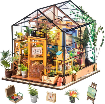 Rolife Kit de casa em miniatura DIY para adultos, estufa, casa de bonecas, kit de artesanato para adultos, kit de modelo para montar, presente de aniversário para mulheres e meninas (Cathy's Flower House)