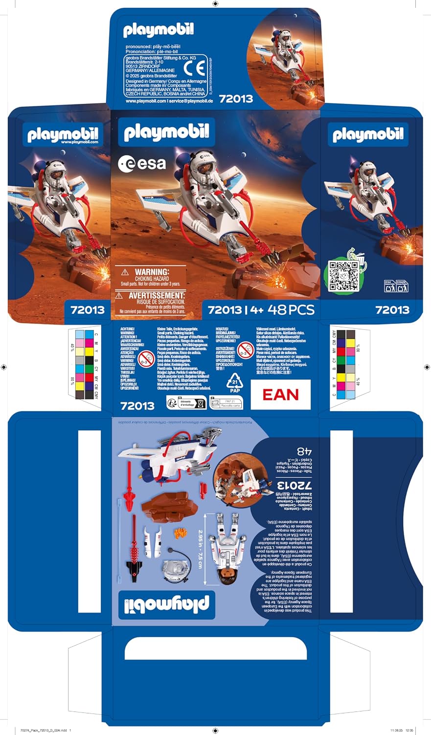 Playmobil Space ESA Planador Espacial e Astronauta – Veículo voador com função de disparo e braço de garra, exploração espacial no quarto das crianças, conjunto de brinquedo, diversão para crianças a partir de 4 anos, 72013
