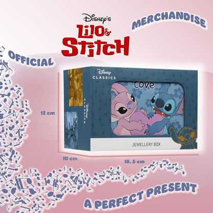 Disney - Musical Stitch & Angel Jewellery Box para meninas | Oficialmente licenciado | Melodia mágica de corda, boneco giratório | 18,5 cm C x 12 cm L x 10 cm P, azul, tamanho único, plástico