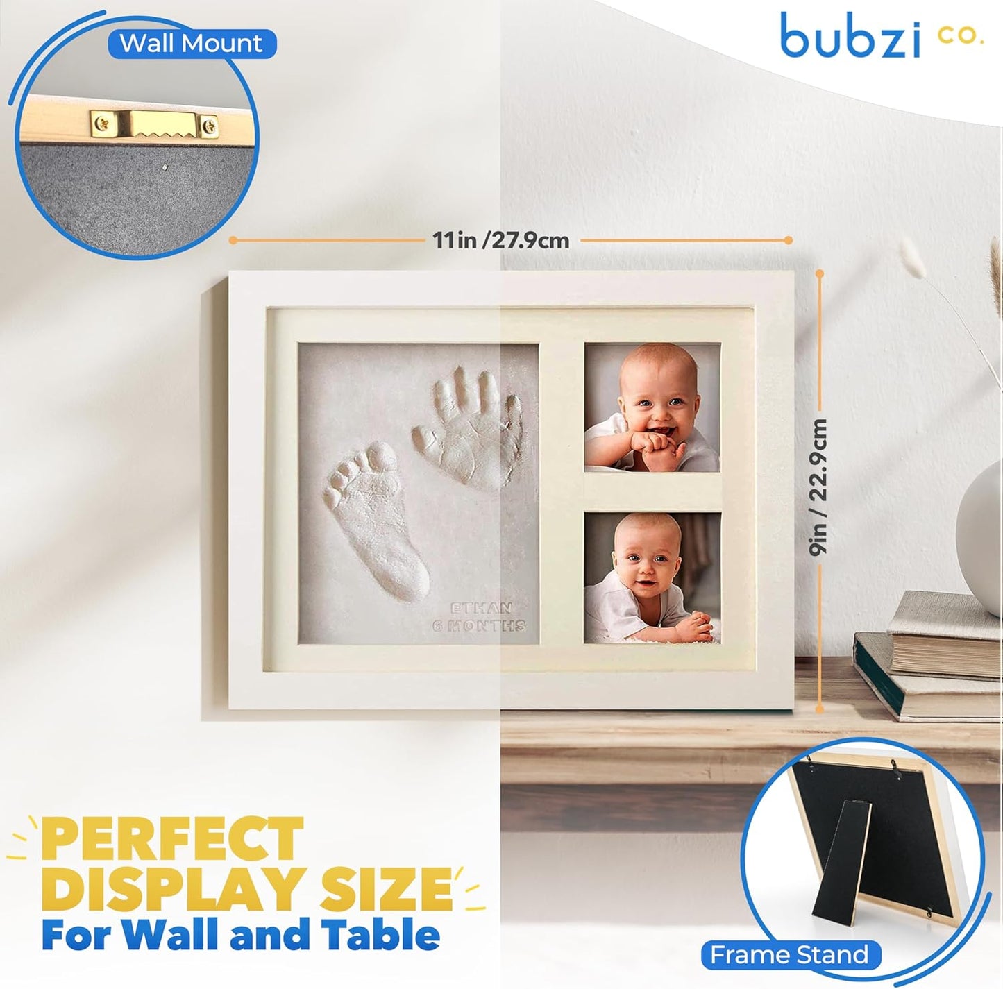 Bubzi Co Kit de criação de pegadas e impressões de mãos, fotos emolduradas para recém-nascidos, meninos e meninas, presentes para bebês, presente personalizado para marcos de bebês, porta-retratos de arte de memória para decoração