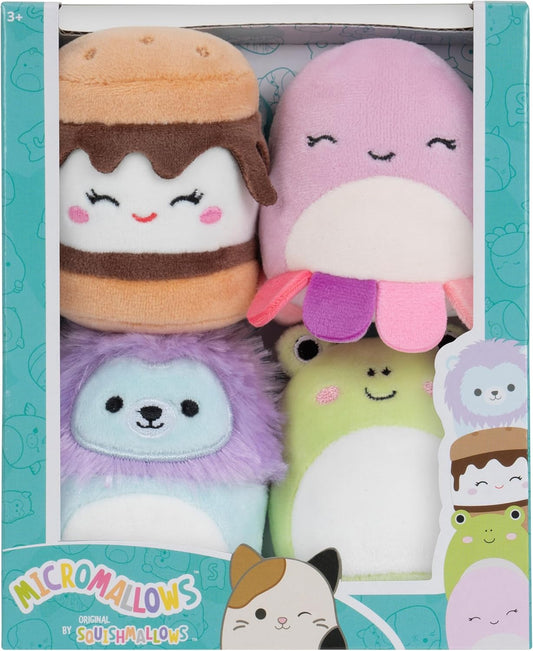 Squishmallows Micromallows Original 4-Pack - Carmelita S'mores, Jeanne Octopus, Luciano Lion, Wendy Frog