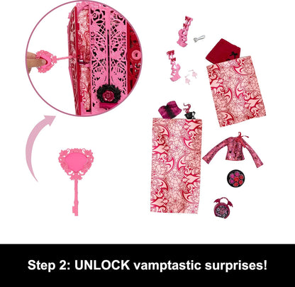 Monster High Skulltimate Secrets - Boneca e Acessórios, Draculaura Garden Mysteries com Closet Revelado e mais de 19 Surpresas para Festa do Chá, como Roupas, HYT72