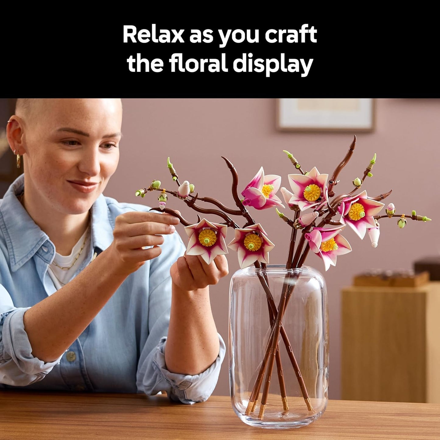 LEGO Botanicals Galhos de Magnólia - Conjunto de Flores Artificiais para Adultos - 5 Magnólias Artificiais para Decoração de Sala de Estar ou Quarto - Ideia de Presente DIY para Mulheres - 11510