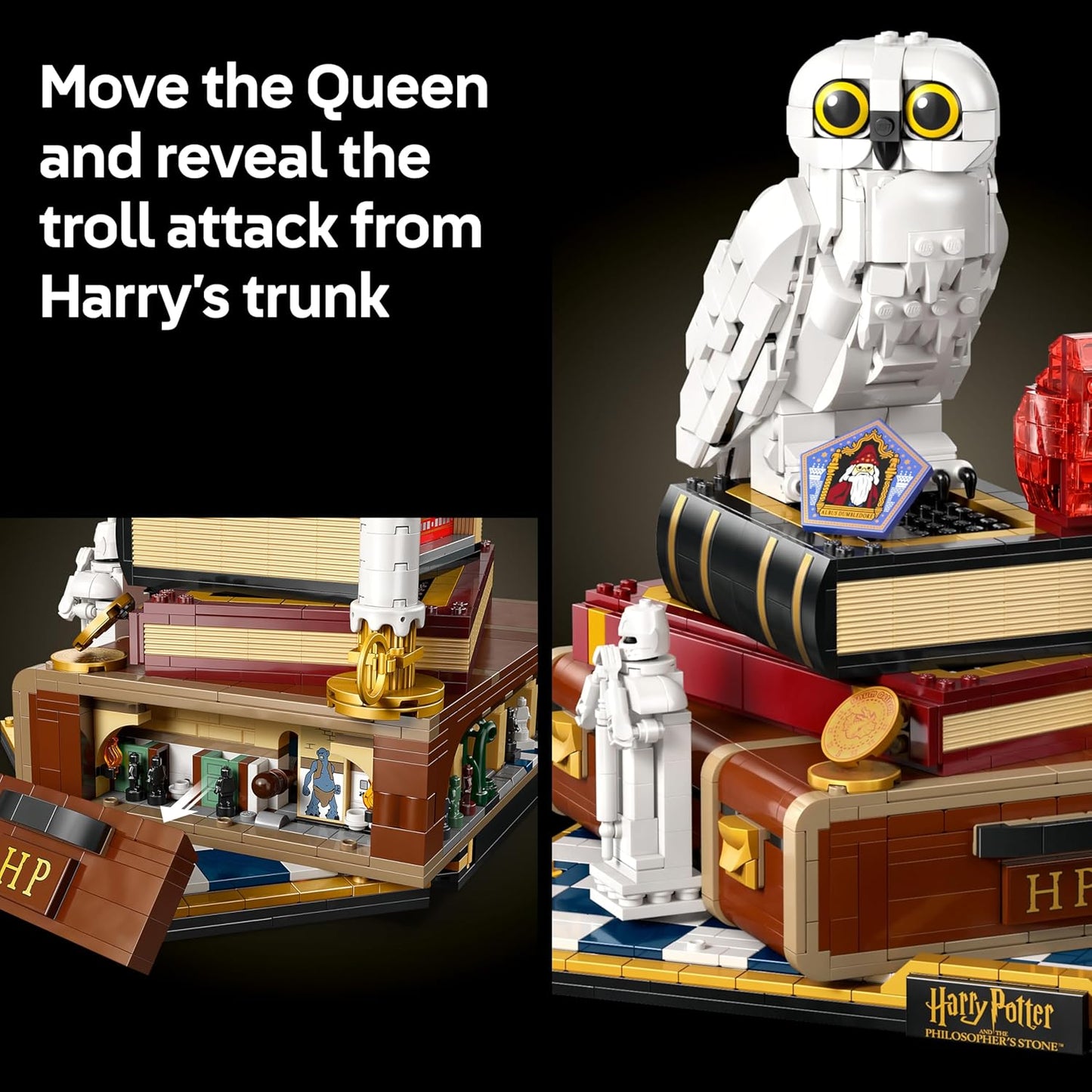 LEGO Harry Potter A Pedra Filosofal – Edição de Colecionador - Modelo DIY para Decoração de Quarto com Miniaturas de Cenas do Filme - Figura da Coruja Edwiges, 3 Minifiguras - Ideia de Presente para Fãs Adultos - 76466