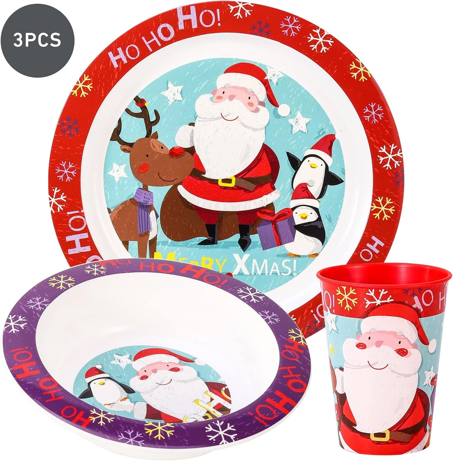 Natal natal 3 peças crianças micro jantar almoço santa festivo conjunto de talheres prato, tigela e copo, sem bpa
