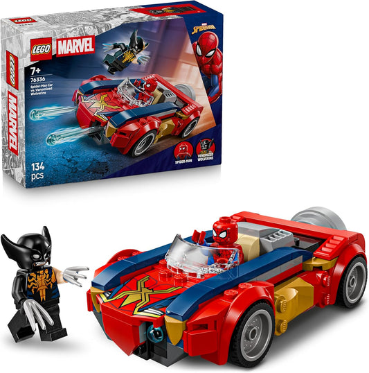 LEGO | Marvel Homem-Aranha Carro vs. Wolverine Venomizado - Brinquedo de Super-Herói com um Modelo de Carro, 2 Minifiguras e 2 Lançadores de Mola - Presente para Meninos e Fãs a partir de 7 Anos - 76336
