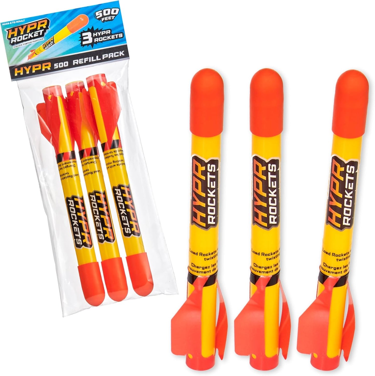 UAU! COISAS - HYPR Rocket 500, o selo voador mais alto para lançar foguetes, voa até 152 metros, 3 foguetes, jardim ou quintal ao ar livre, brinquedos e presentes para crianças, famílias, meninos e meninas