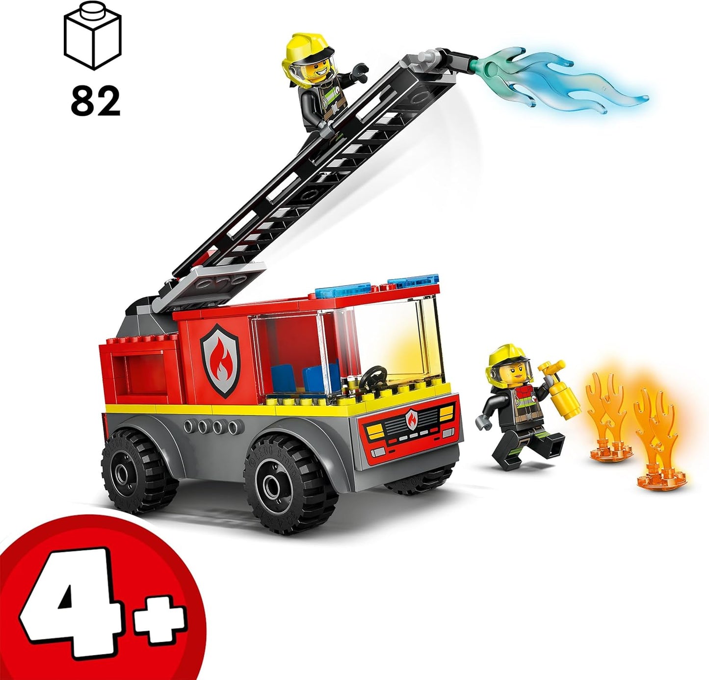 LEGO City Carro de bombeiros com brinquedo de escada para crianças - Conjunto de veículo com um caminhão e 2 minifiguras de bombeiro para meninos e meninas de mais de 4 anos - Presentes educacionais para crianças em idade pré-escolar