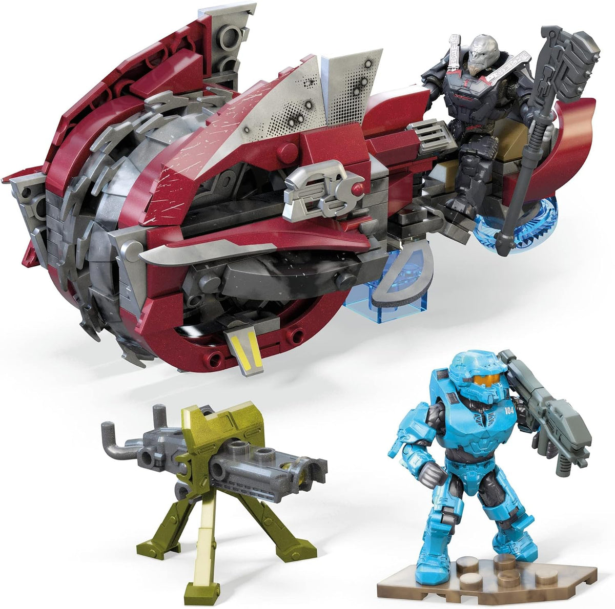 MEGA Conjuntos de Montagem de Veículo Halo Infinite – Moto Chopper Takedown com 2 Microfiguras de Ação Articuladas e Colecionáveis e Acessórios