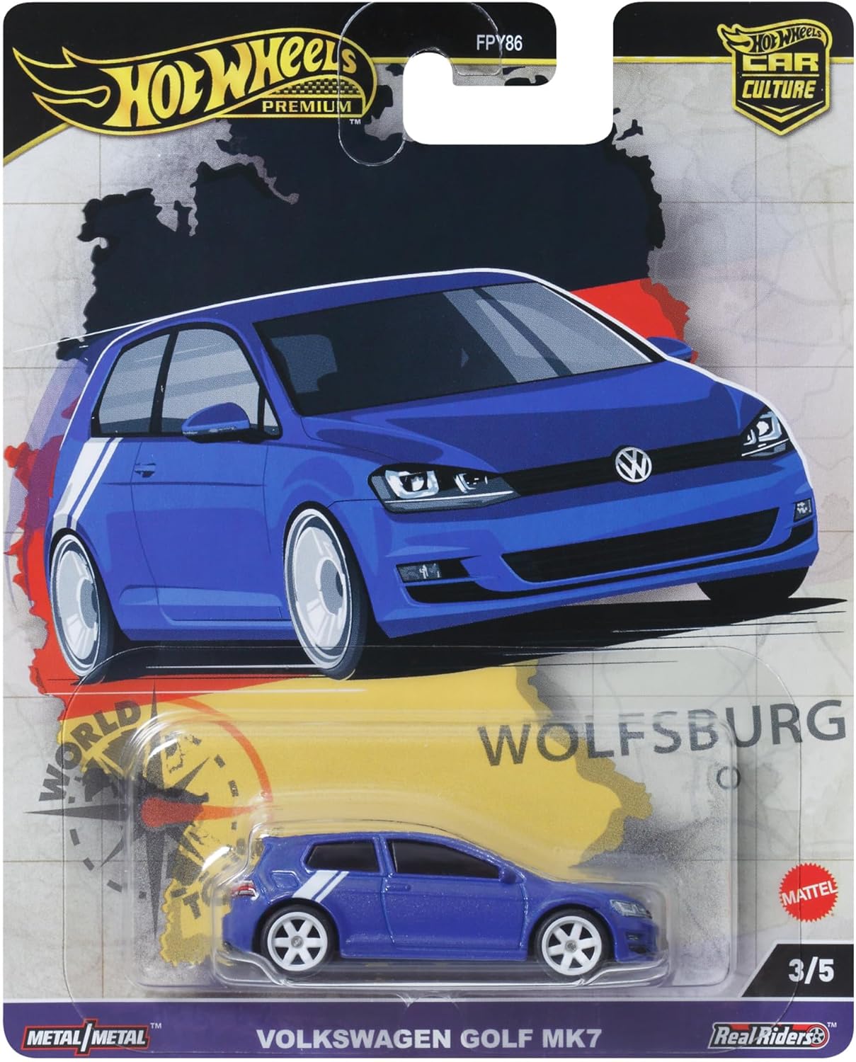 Hot Wheels Premium Volkswagen Golf MK7, Veículos Car Culture Circuit Legends para Crianças a partir de 3 Anos e Fãs e Colecionadores Adultos, Coleção Premium de Veículos Car Culture em Escala 1:64, HRV79