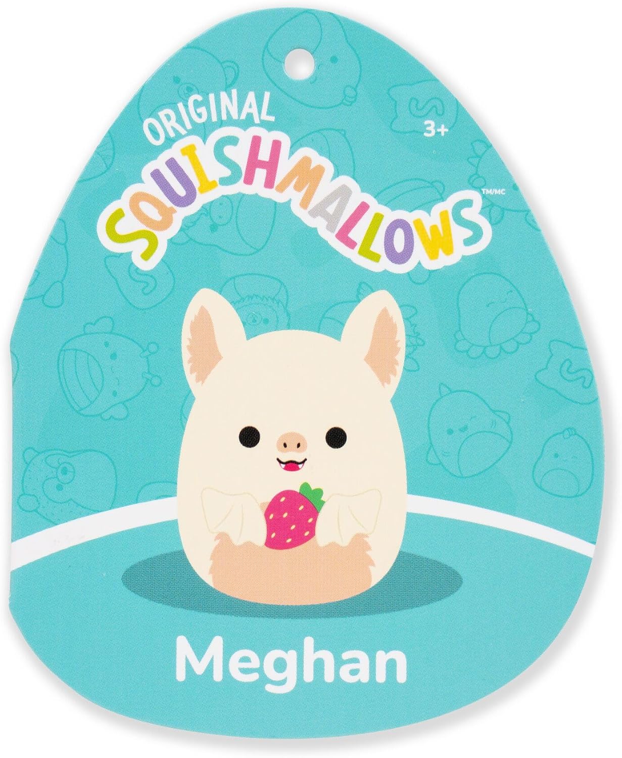 Squishmallows Original de 7,5 Polegadas – Meghan, a Morcego-da-fruta Creme Segurando um Morango – Pelúcia Oficial Jazwares
