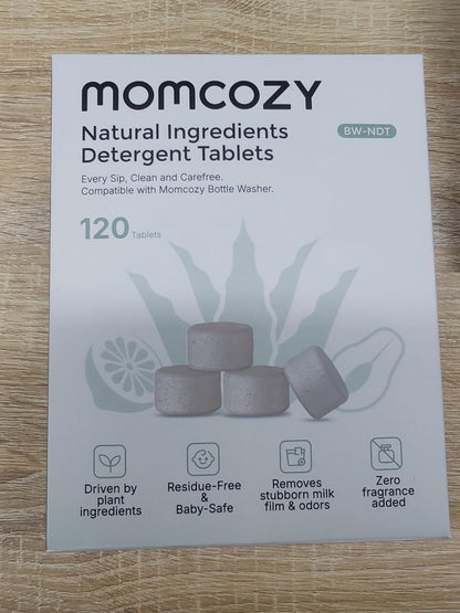 Momcozy Bloco de Lavagem Oficial para Lavadora de Mamadeiras KleanPal Pro, 120 Pastilhas de Detergente para Limpeza de Mamadeiras, Peças de Bombas de Leite Materno e Acessórios de Alimentação. Não Precisa Enxaguar,