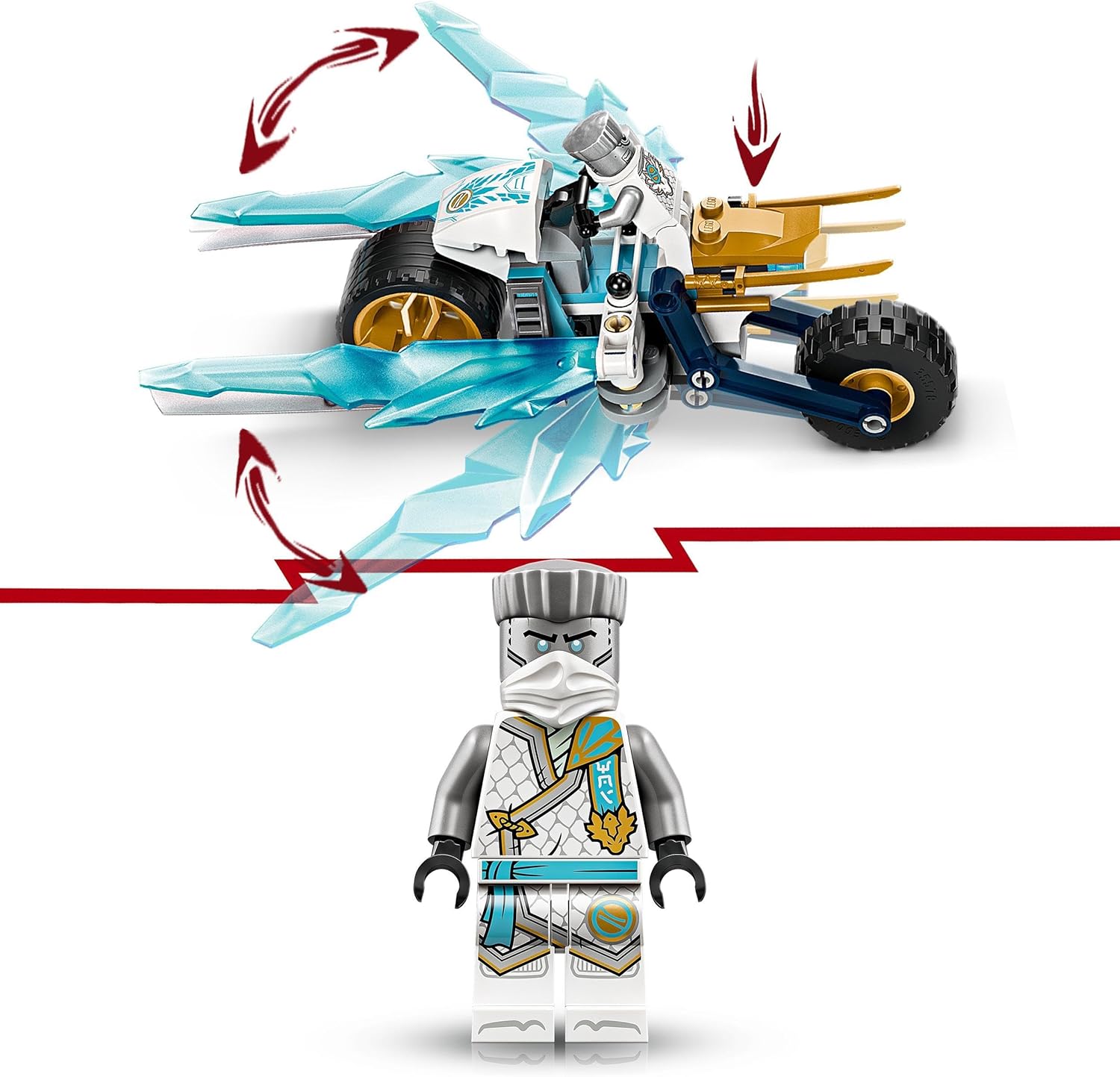 LEGO Brinquedo de motocicleta de gelo NINJAGO Zane para meninos e meni