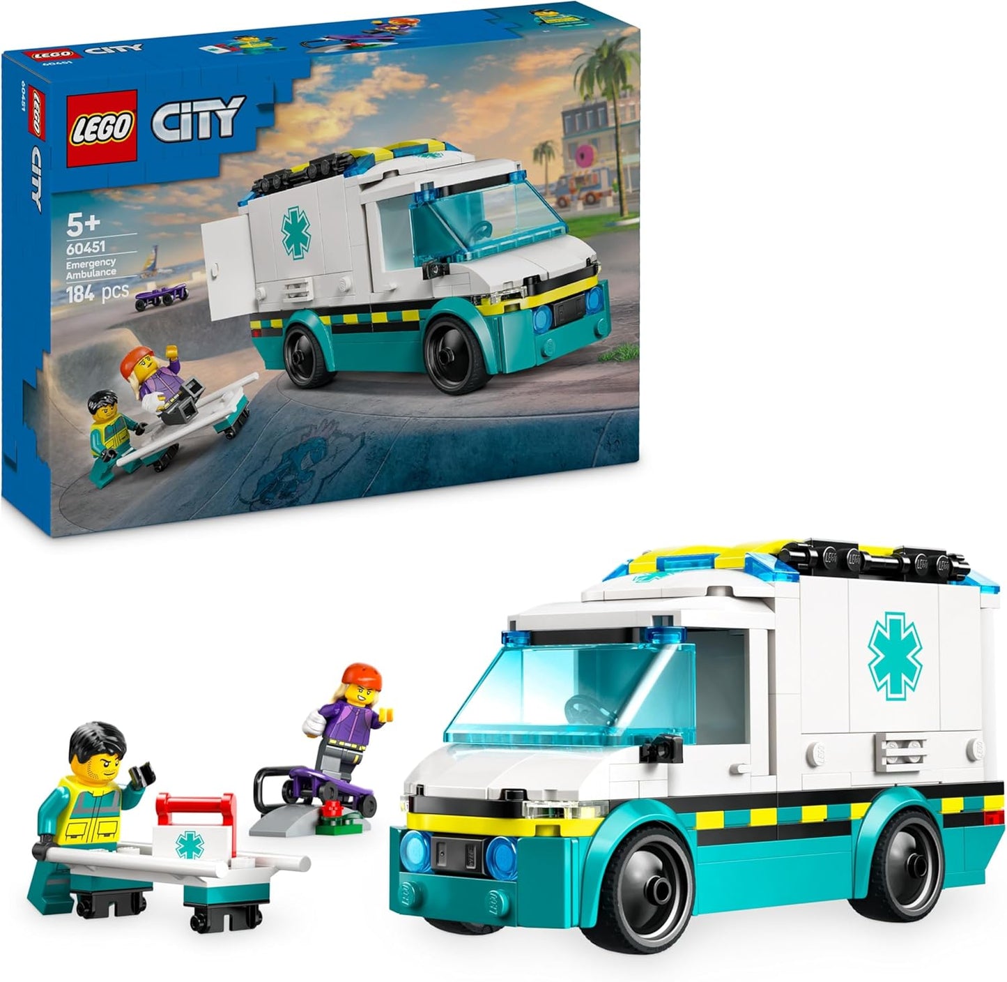 LEGO Brinquedo de ambulância de emergência City com 2 minifiguras - brinquedos educativos de aprendizagem para meninos e meninas de mais de 5 anos - ideias de presentes para aniversários e feriados