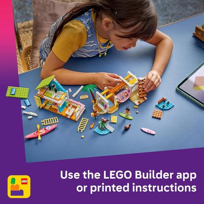 LEGO Friends Casa de Praia com Focas - Conjunto de Brinquedo em Miniatura com 3 Mini Bonecas, 2 Figuras de Animais Marinhos e Acessórios, incluindo Prancha de Surf e Caiaque - Presente de Aniversário para Meninas a partir de 7 Anos - 42699