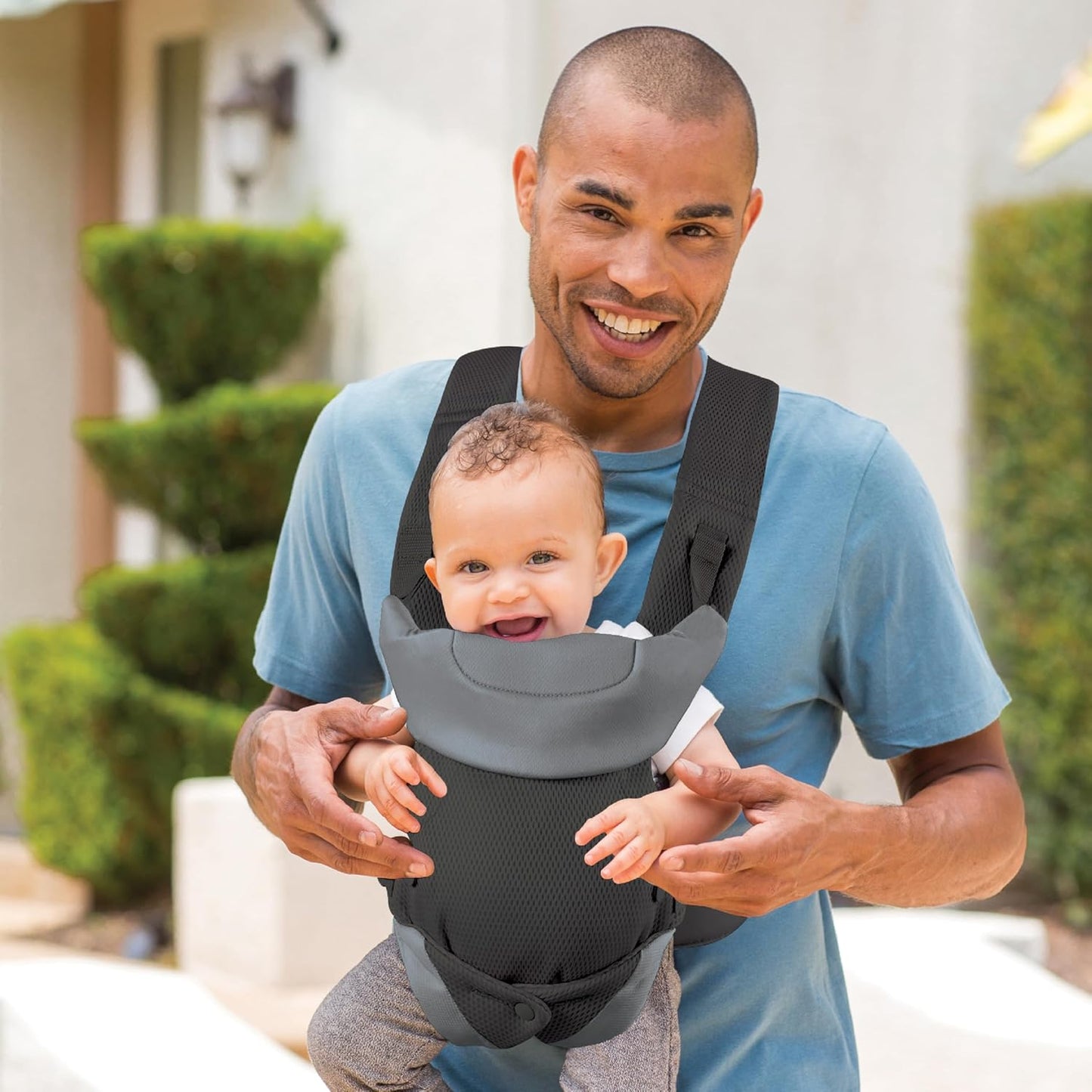 Canguru Infantino Flip 4 em 1 Leve e Arejado - Respirável, Suporte Lombar, Cinto de Cintura Ajustável, Apoio de Cabeça, Assento Ergonômico, Alças Macias para Recém-Nascidos e Crianças de 3,6 a 14,5 kg, Cinza Escuro