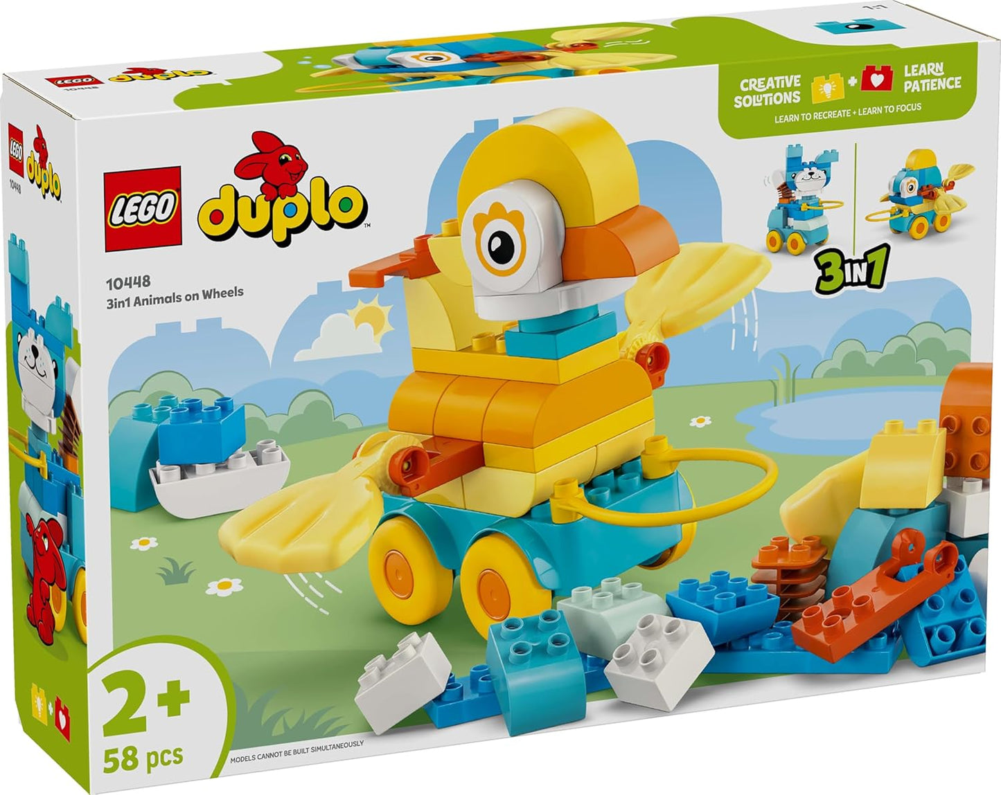 LEGO DUPLO 3 em 1 Animais sobre Rodas - Brinquedo de Construção Educacional com Blocos para Construir um Pato, Peixe ou Cachorro com Rodas e Alça - Presente para Meninas e Meninos a partir de 2 Anos - 10448